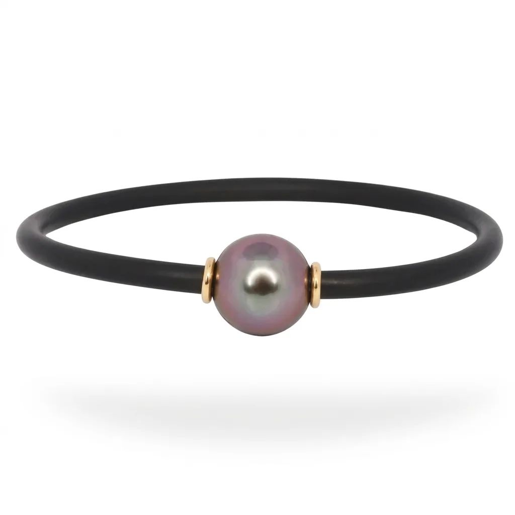 Neoprene, Round, Dark Tahitian Pearl Bracelet in 18ct Yellow Gold