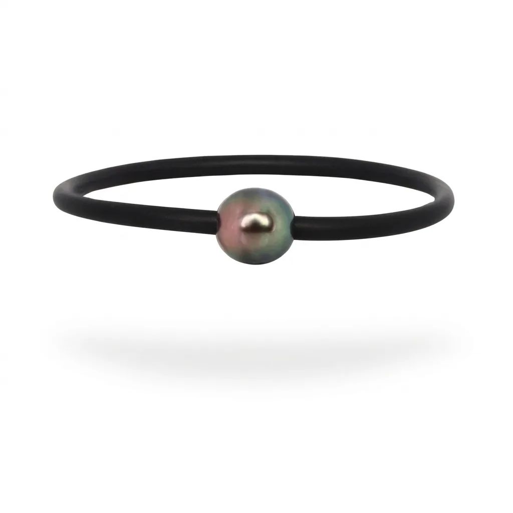 Neoprene Bracelet with Dark Tahitian Pearl, 21cm