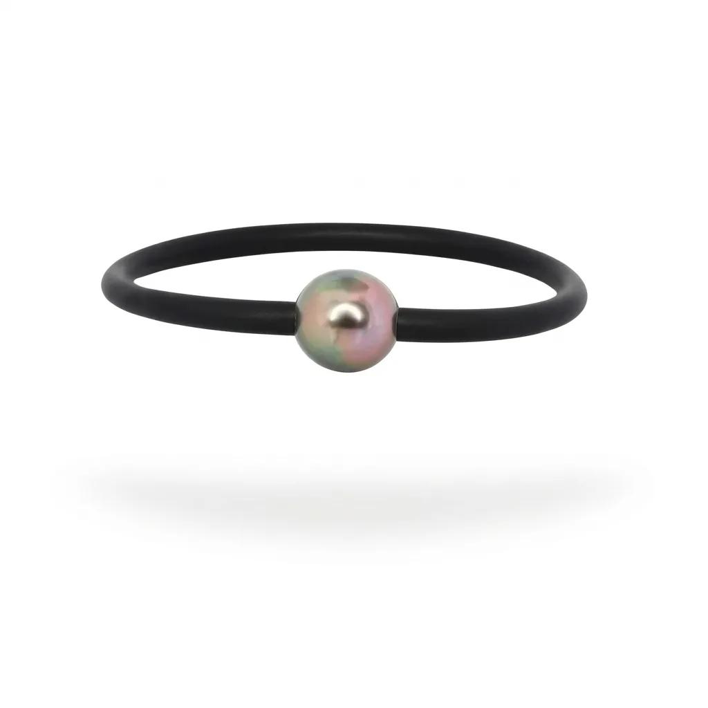 Neoprene Bracelet with Tahitian Pearl, Green