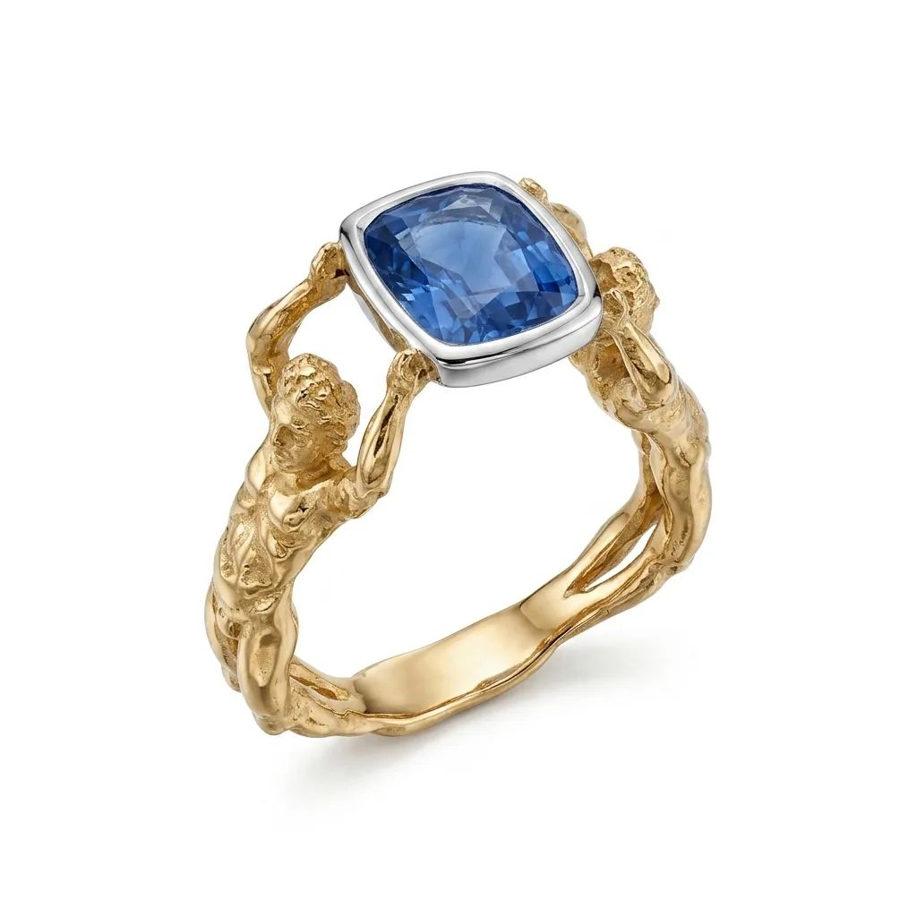 Figures Bezel Kyanite Sculpture Ring in 18ct Yellow Gold