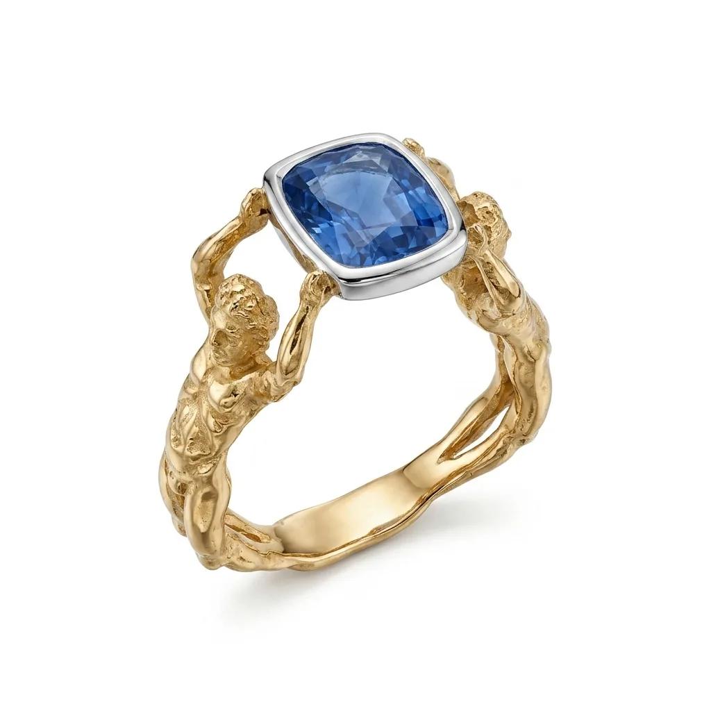 Figures Bezel Kyanite Sculpture Ring in 18ct Yellow Gold