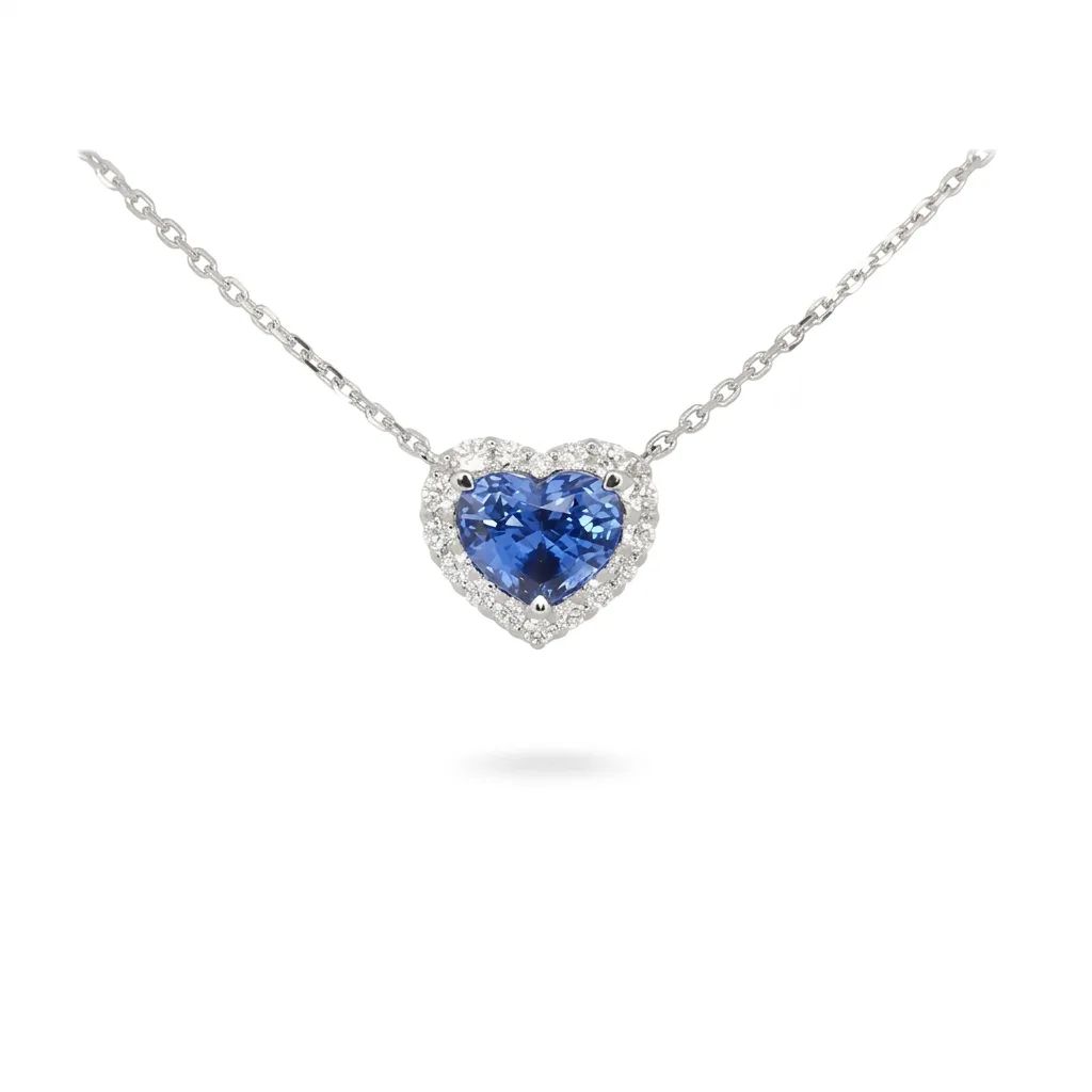 Heart Ceylon Halo Pendant in 950 Platinum