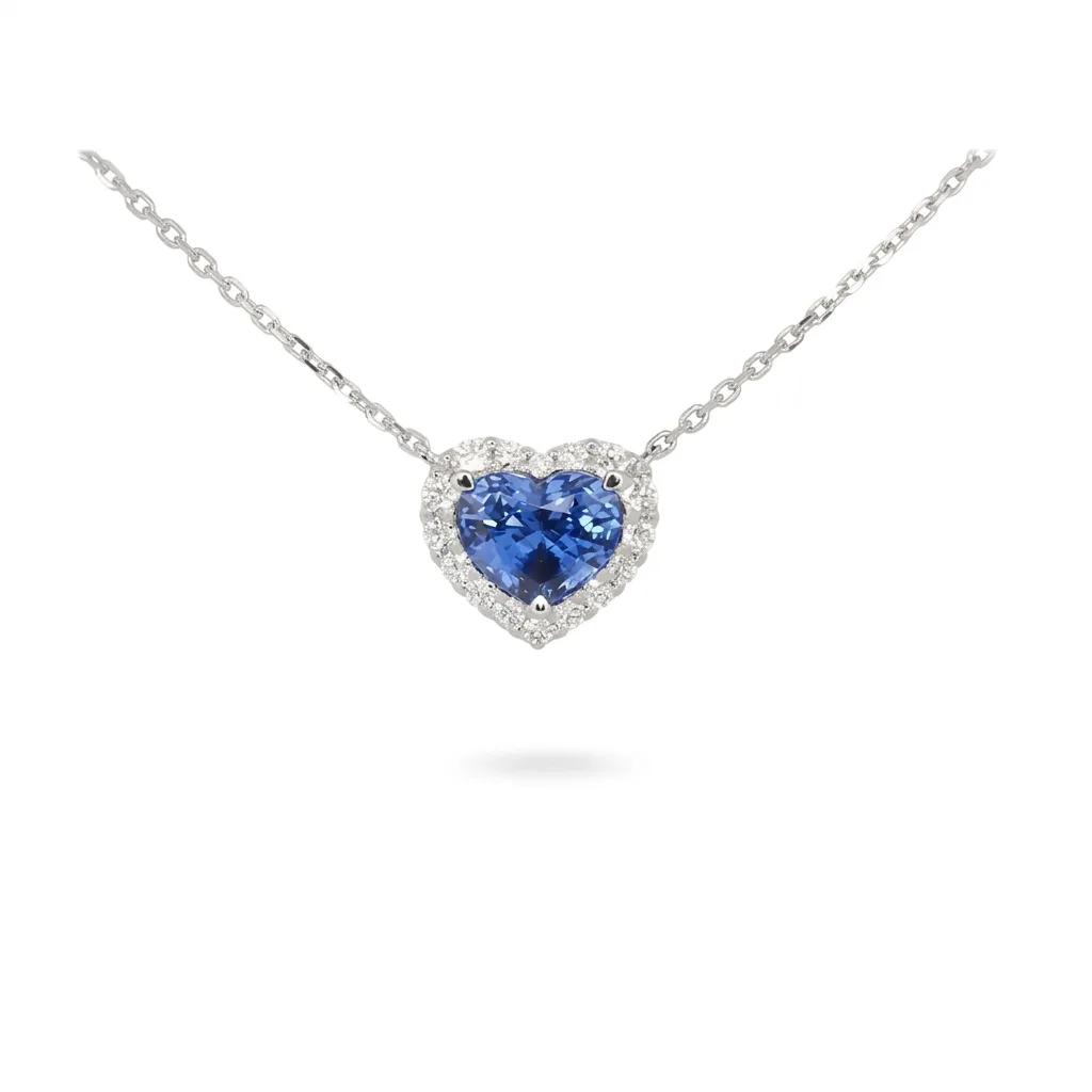 Heart Ceylon Halo Pendant in 950 Platinum