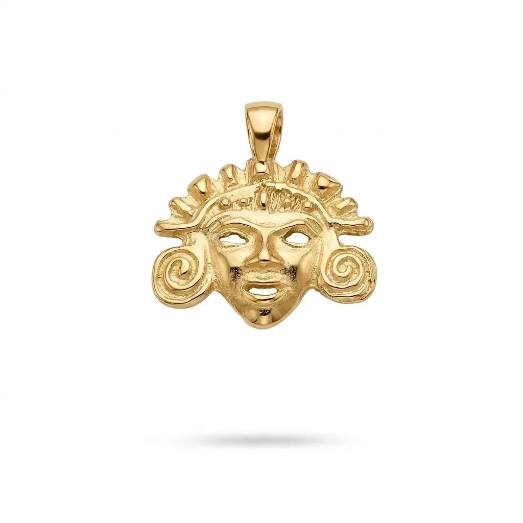 Sculpture Aztec Mask Pendant in 18ct Yellow Gold