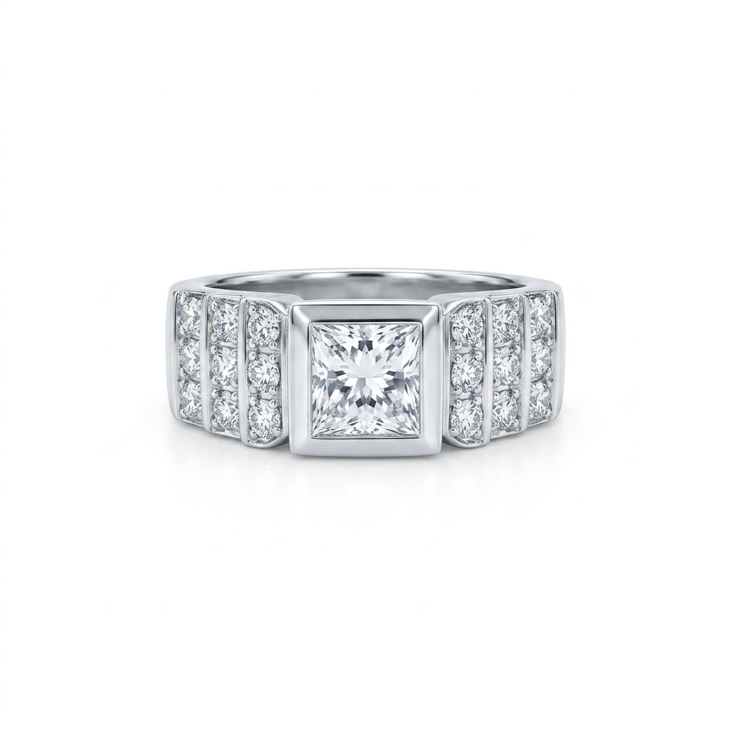Princess Cut Step Ring in 18ct White Gold