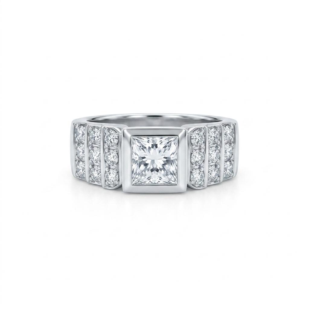 Princess Cut Step Ring in 18ct White Gold
