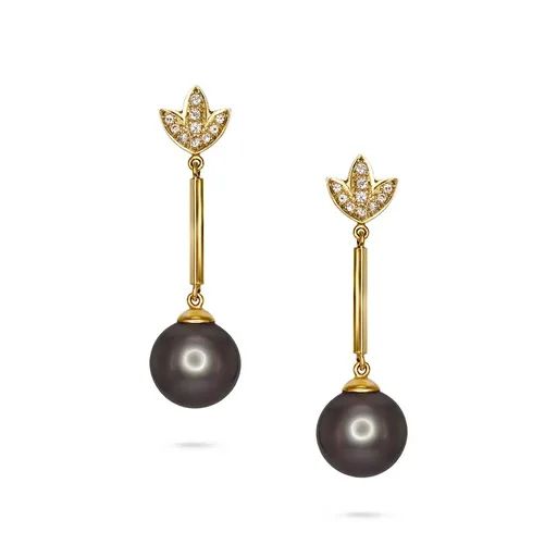 Broome Pearl & Diamond Stud Earrings in 18k Yellow Gold