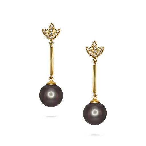 Broome Pearl & Diamond Stud Earrings in 18k Yellow Gold