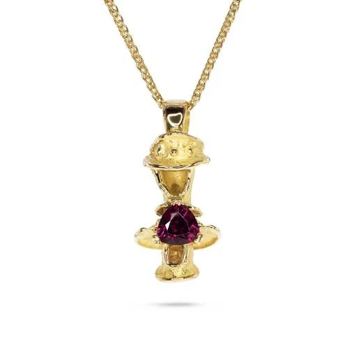 Rhodolite Sculpture Pendant with Broome Pearl in 18ct Yellow Gold