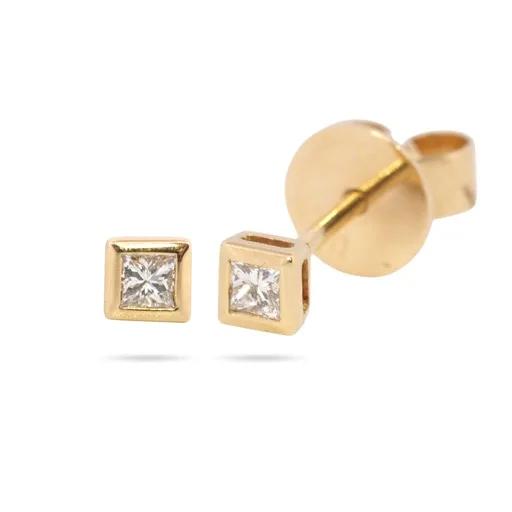 Princess Cut Bezel Set Diamond Stud Earrings in 18ct Yellow Gold