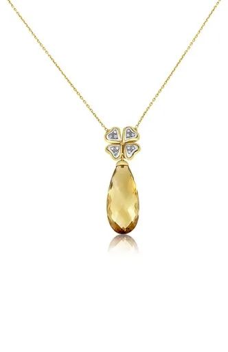Citrine & Diamond Drop Flower Pendant in 18ct Two Tone Gold