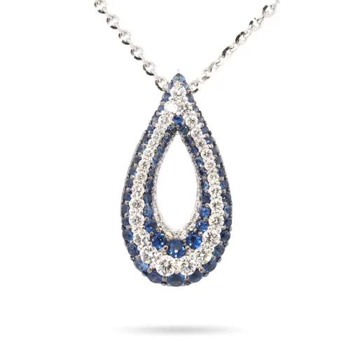 Sapphire & Diamond Petal Pendant in 18k White Gold