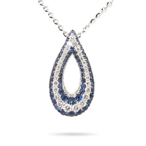 Sapphire & Diamond Petal Pendant in 18k White Gold