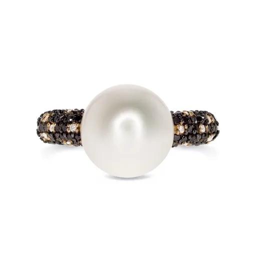 Black Pearl & Diamond Ring in 18ct Rose Gold
