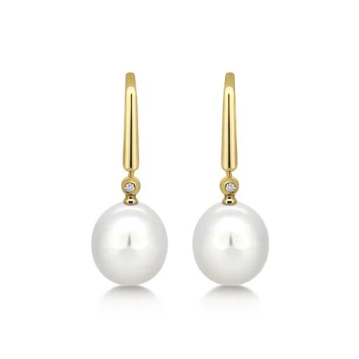 Broome Pearl & Diamond Drop Earrings in 18ct Yellow Gold
