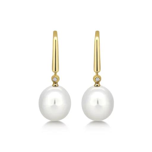Broome Pearl & Diamond Drop Earrings in 18ct Yellow Gold