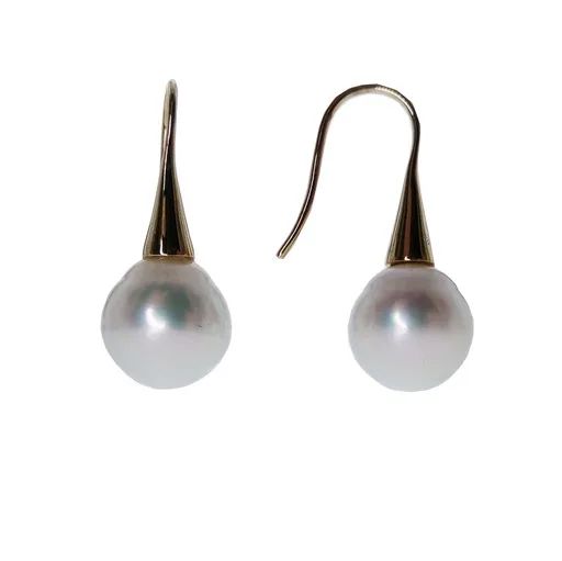 Broome Pearl & Diamond Hook Earrings in 9ct Yellow Gold