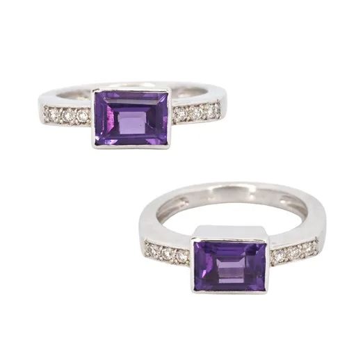 Bezel & Pave Amethyst Ring in 18ct White Gold