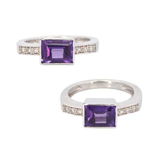 Bezel & Pave Amethyst Ring in 18ct White Gold
