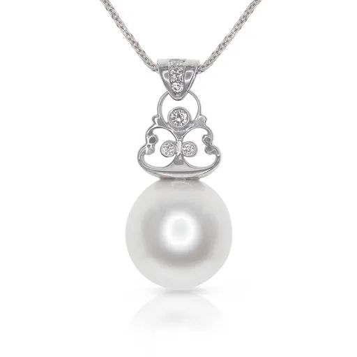 Broome Pearl & Diamond Pendant in 18ct White Gold
