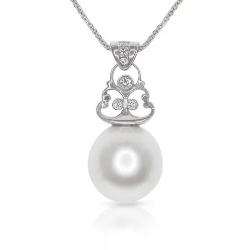Broome Pearl & Diamond Pendant in 18ct White Gold