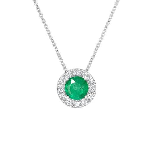 Zambian Emerald & Diamond Halo Pendant in 950 Platinum