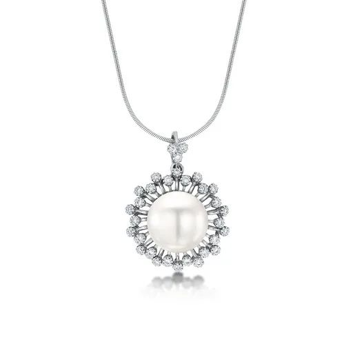 Broome Pearl & Diamond Sunburst Pendant in 18ct White Gold