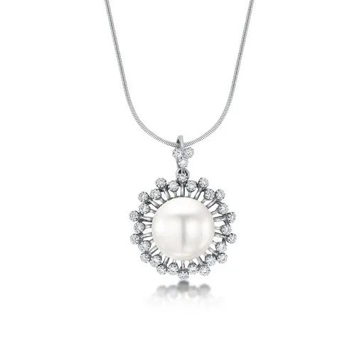 Broome Pearl & Diamond Sunburst Pendant in 18ct White Gold