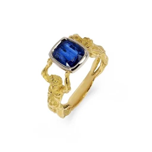 Figures Bezel Set Kyanite & Diamond Sculpture Ring in 18ct Yellow Gold