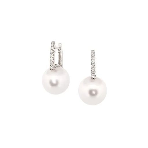 Broome Pearl & Diamond Huggie Earrings in 18ct White Gold