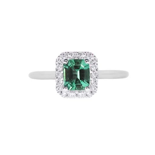 Octagonal Shape Emerald & Diamond Ring in 950 Platinum