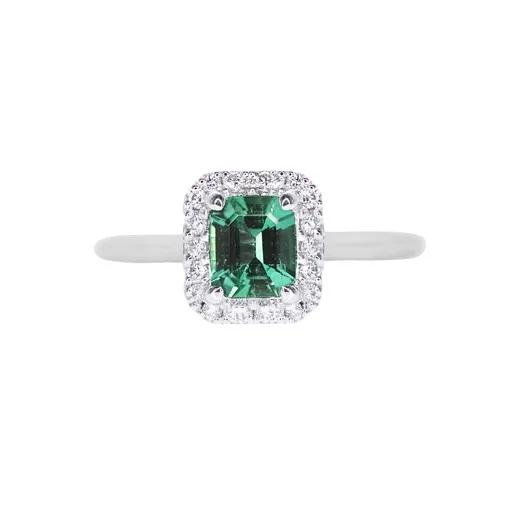 Octagonal Shape Emerald & Diamond Ring in 950 Platinum
