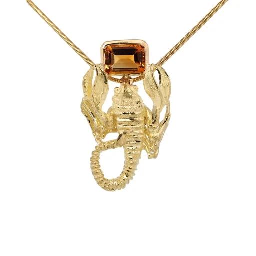 Zodiac Sculpture Pendant in 18ct Yellow Gold, Scorpio & Orange Citrine