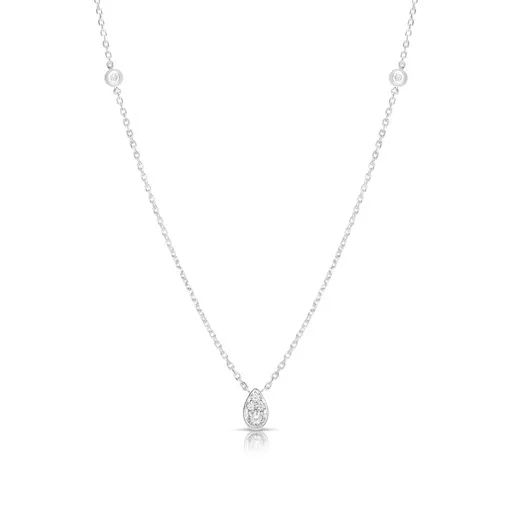 Pear Shape Pave Pendant & Floating Chain in 18ct White Gold