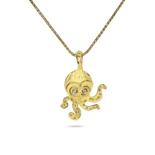 Octopus Pendant Sculpture in 18ct Yellow Gold