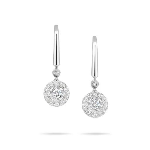 Drop Halo Clip Earrings in 18ct White Gold with Diamonds