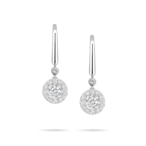 Drop Halo Clip Earrings in 18ct White Gold with Diamonds