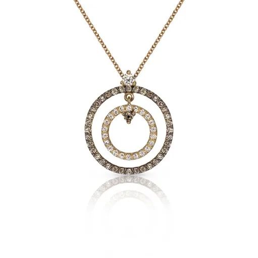 Double Halo Cognac & White Diamond Pendant in 18ct Rose Gold