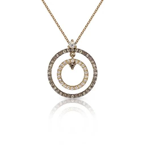 Double Halo Cognac & White Diamond Pendant in 18ct Rose Gold