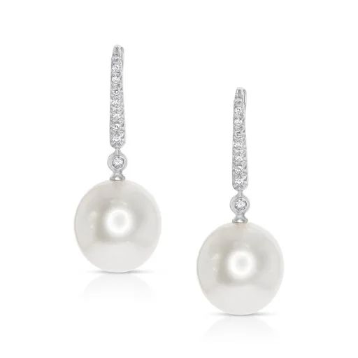 Drop Pearl & Diamond Earrings in 18ct White Gold