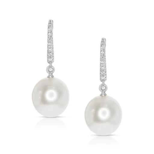 Drop Pearl & Diamond Earrings in 18ct White Gold
