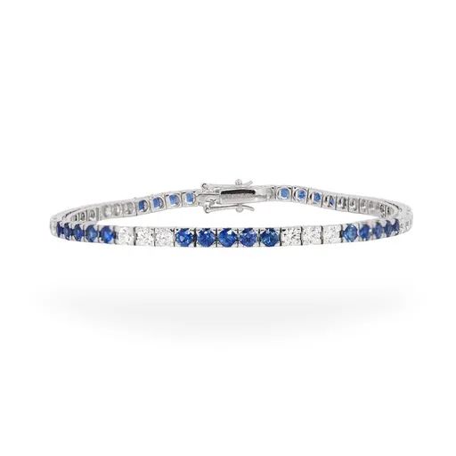 PY950 Tennis Bracelet in 9ct Gold with Ceylon Sapphire & Diamonds, 18cm