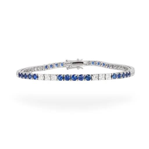 PY950 Tennis Bracelet in 9ct Gold with Ceylon Sapphire & Diamonds, 18cm