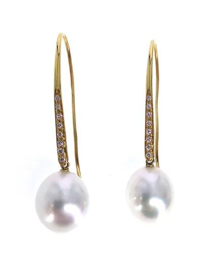 Broome Pearl & Diamond Long Hook Earrings in 18k Gold