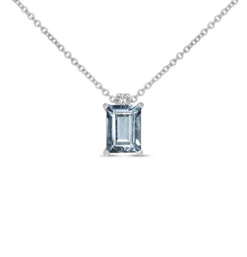 Emerald Cut Aqua & Diamond Pendant in 18ct White Gold