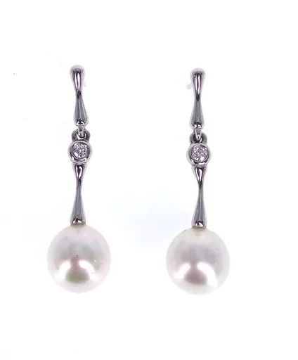 Bone Drop Earrings in 18ct White Gold with Broome Pearl & Diamonds