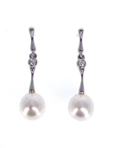 Bone Drop Earrings in 18ct White Gold with Broome Pearl & Diamonds