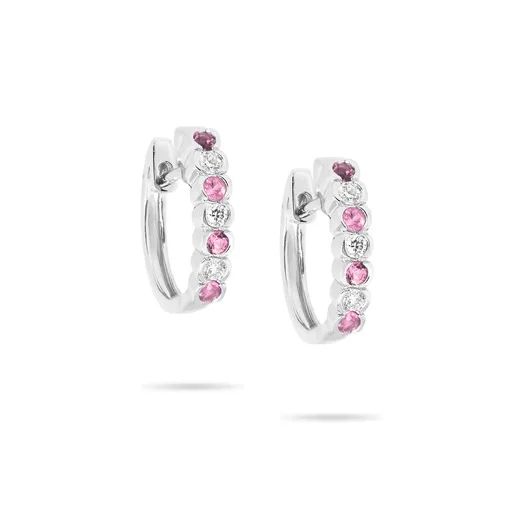 Half Bezel Huggie Earrings in 950 Platinum with Sapphire & Diamonds