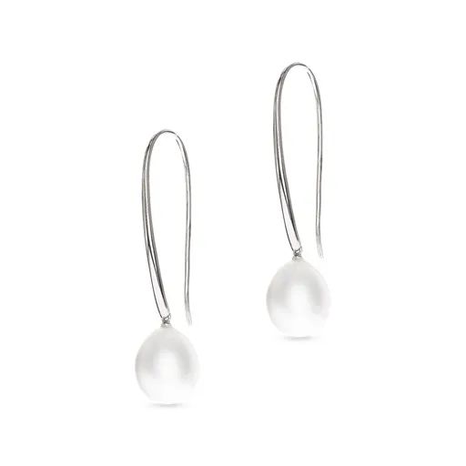 Broome Pearl & Diamond Drop Hook Earrings in 18ct White Gold