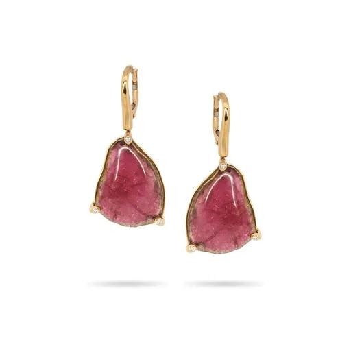 Watermelon Tourmaline & Diamond Earrings in 18ct Gold